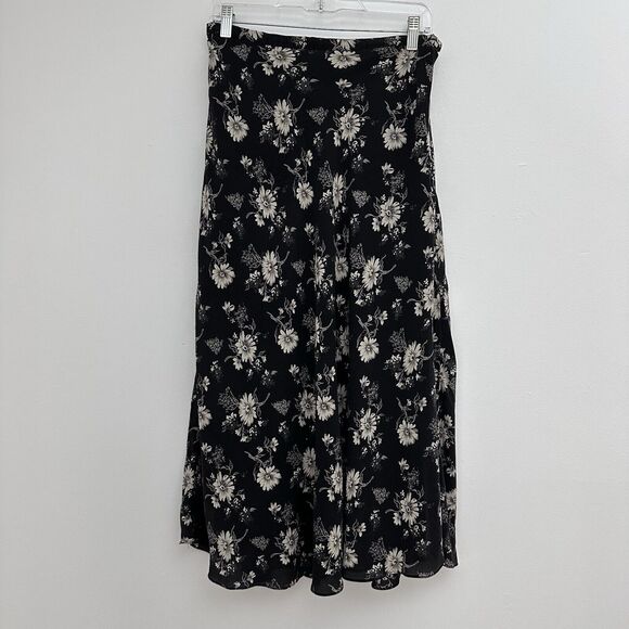 Vtg Valerie Stevens Womens 10 100% Pure Silk Dark Floral Midi Skirt Whimsygoth - Picture 1 of 7